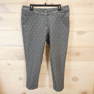 Adidas Golf Advance Women's size L Brocade Ankle Pants Gray Art Deco Pattern